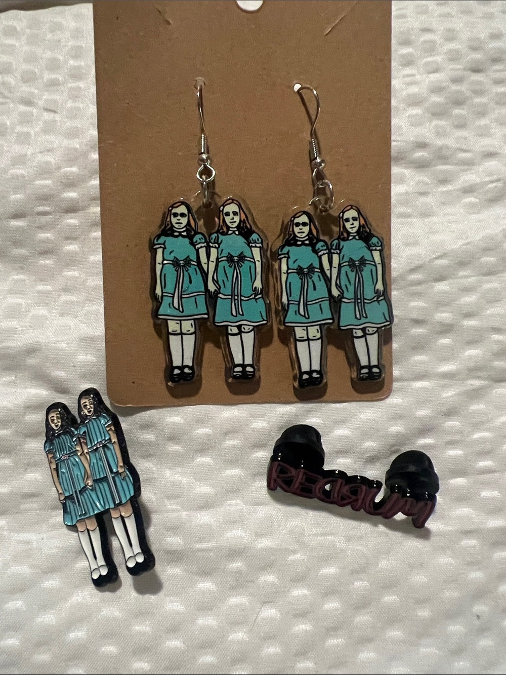The Shining bundle - Twins Teal Enamel Earrings with two pins